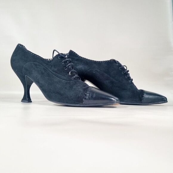CHANEL Vintage Black Suede & Leather Lace-Up Heels - Made in Italy - Picture 3 of 8